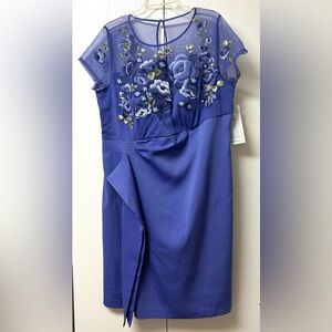 Midnight Velvet Periwinkle Floral Embroidered Midi Dress NWT